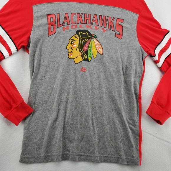 CHICAGO BLACKHAWKS Shirt Men’s Long Sleeve Crew Neck Tee Gray Medium - Picture 3 of 12